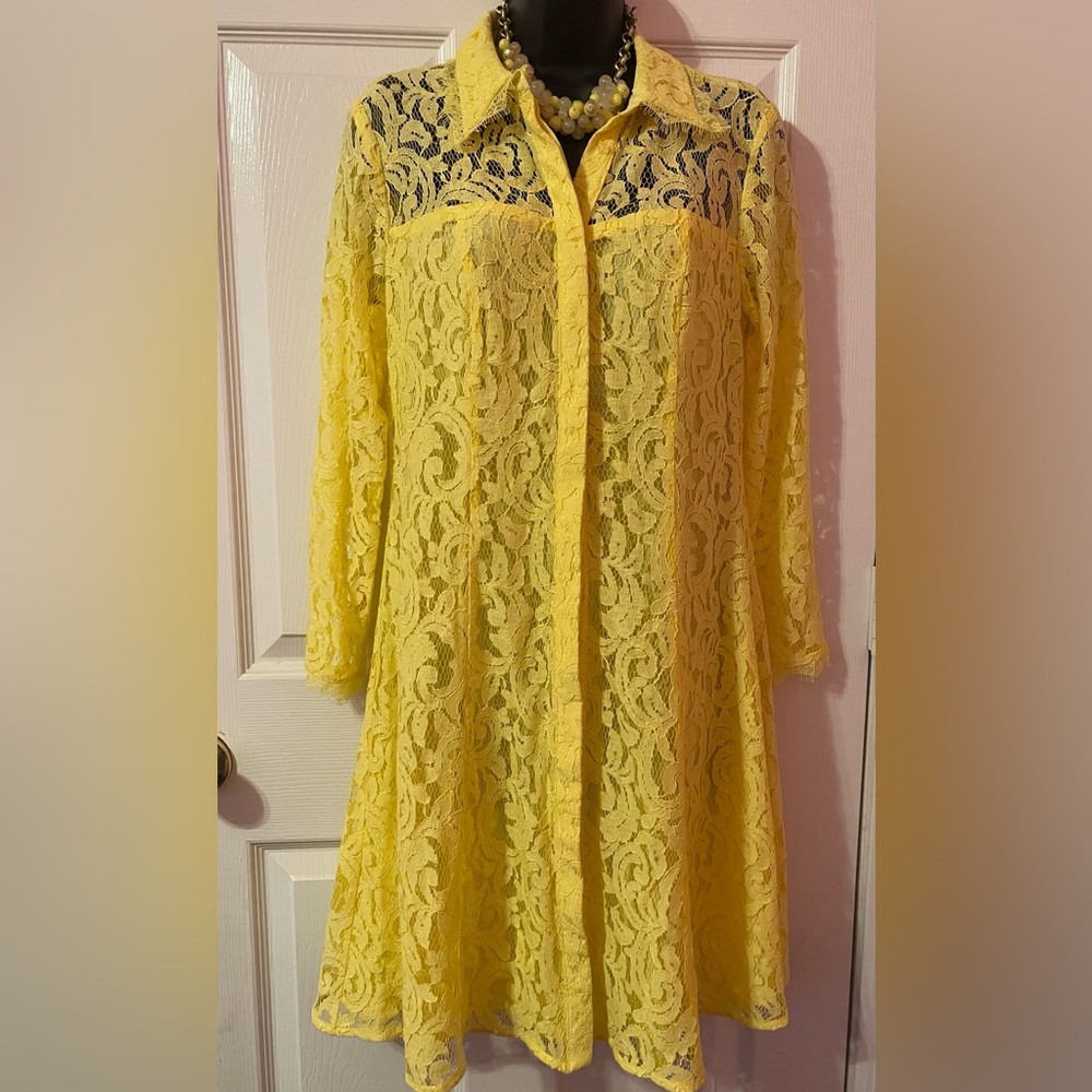 NWT Nanette Lepore Bright Yellow Lace Long Sleeve Dress Size 10 MSRP $169